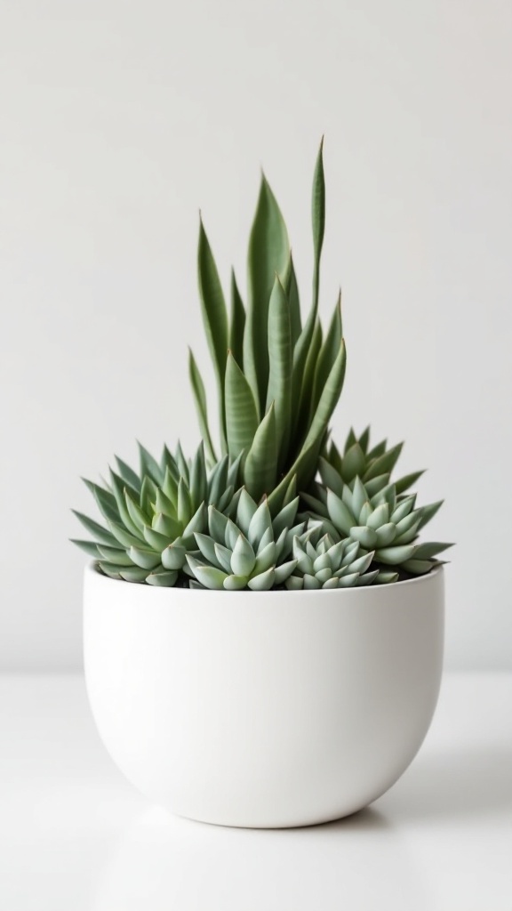 Chic minimalist succulent planters in a white bowl