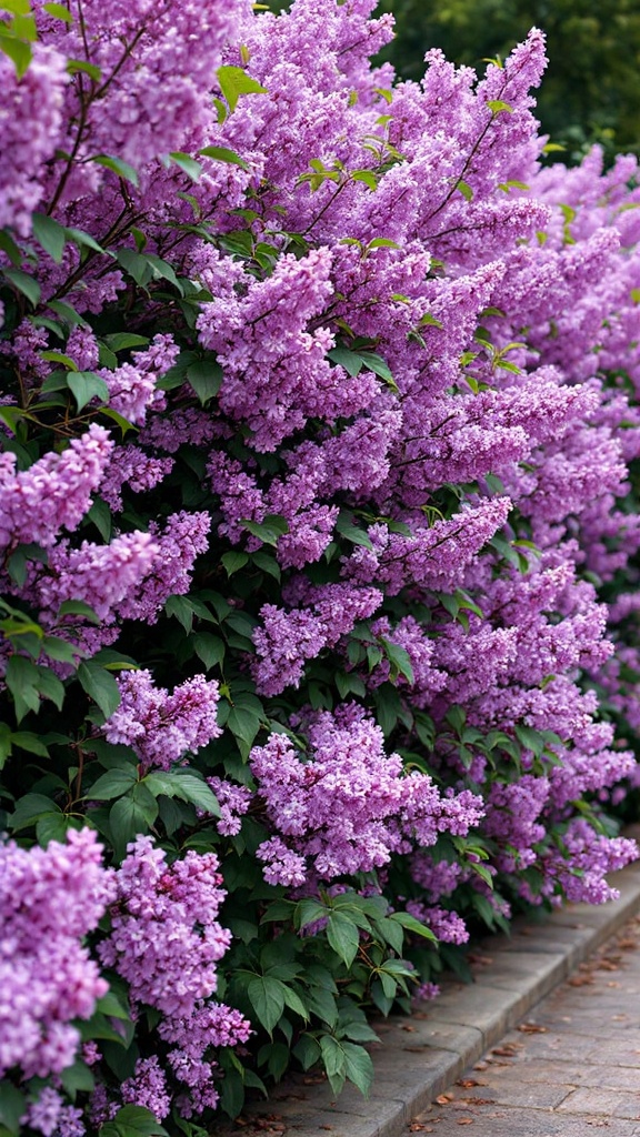 Blooming lilac bushes creating a colorful and fragrant privacy screen.